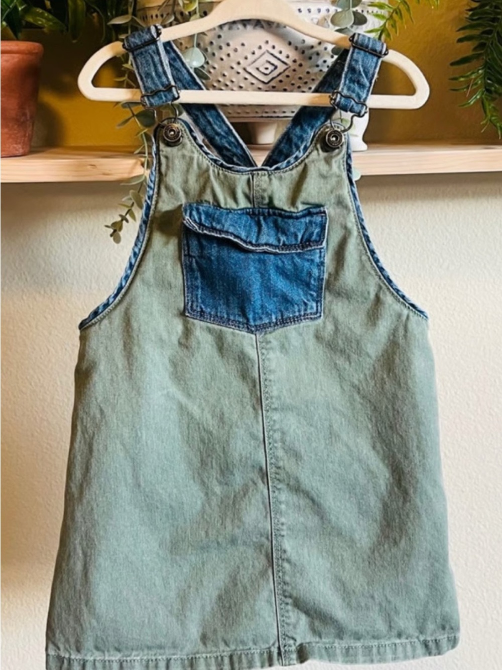 Zara Kids Denim Green Overall Dress multi color size 4